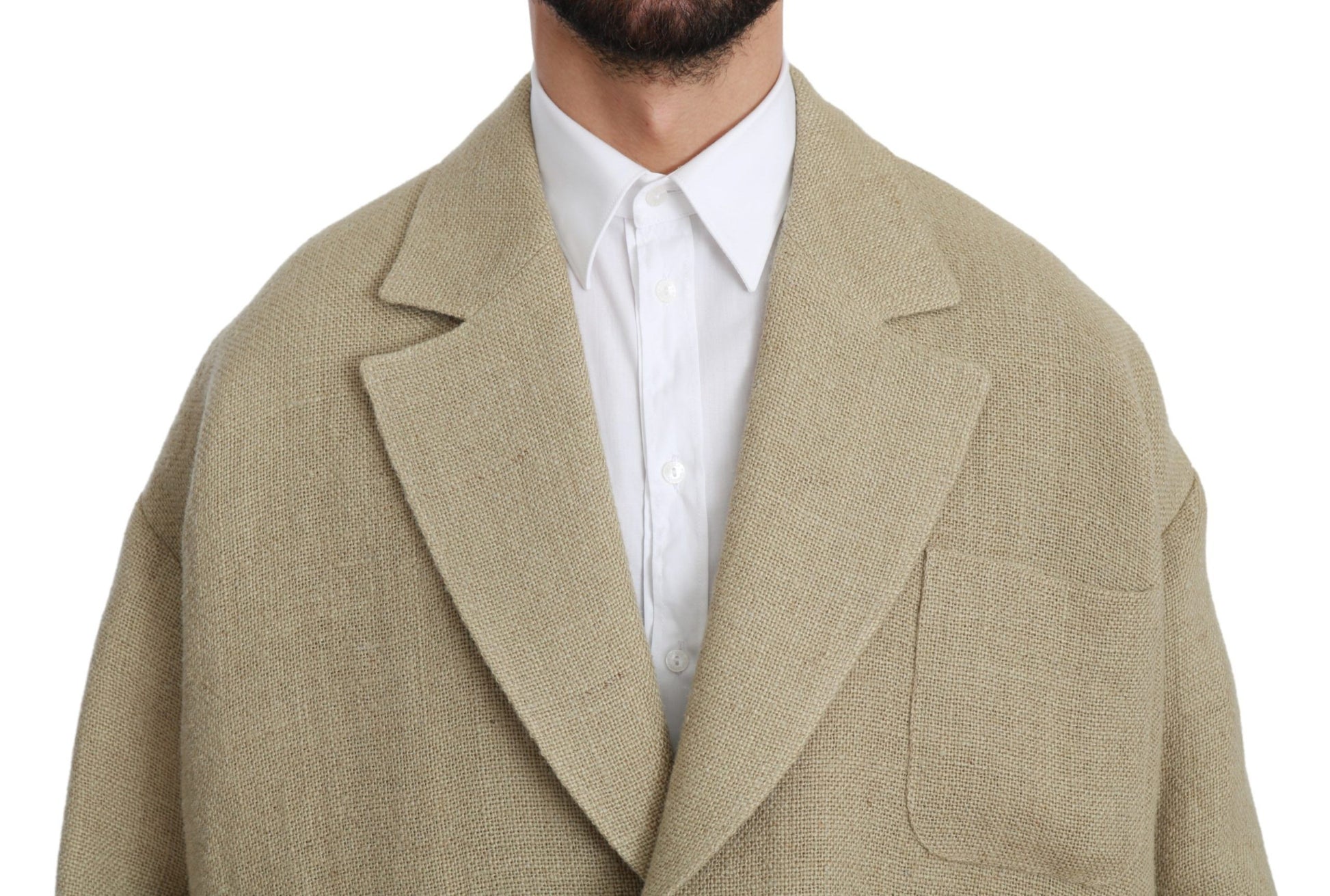 Chic Beige Jute Single-Breasted Blazer