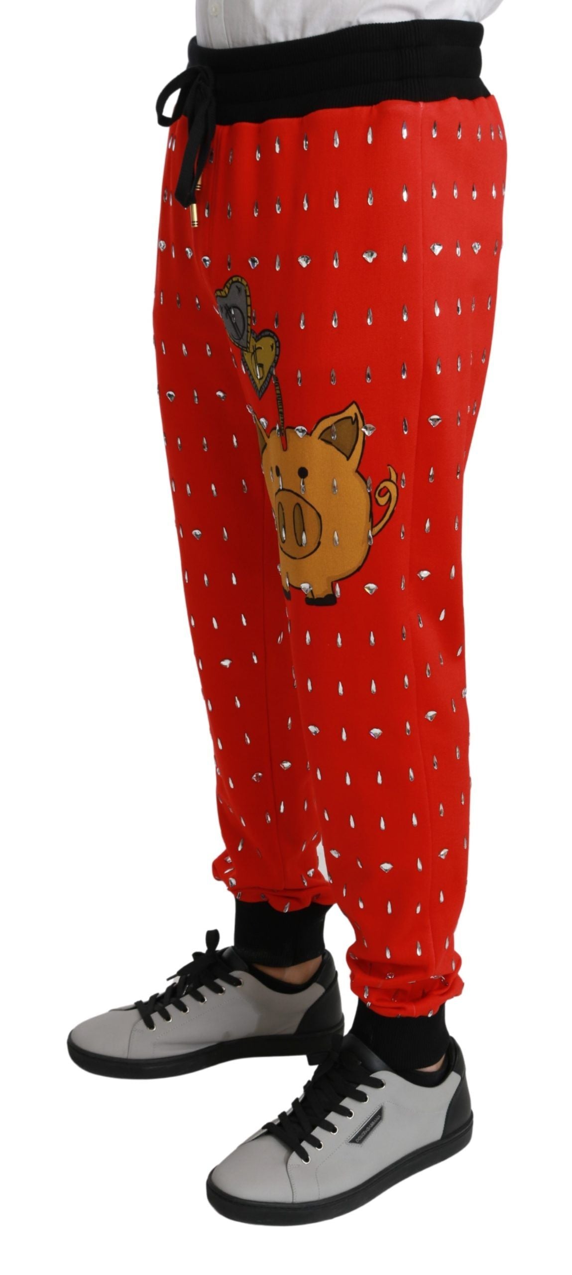 Chic Red Piggy Bank Print Sweatpants