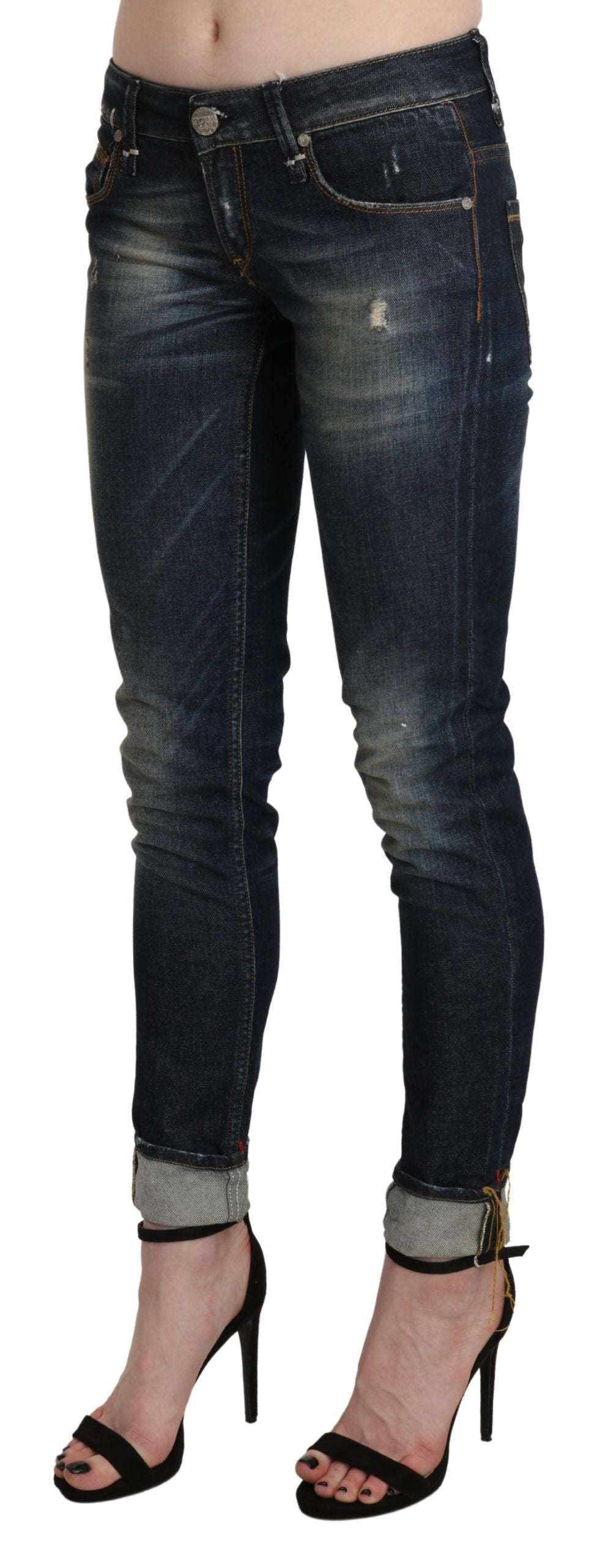 Blue Washed Low Waist Skinny Cropped Denim Pant