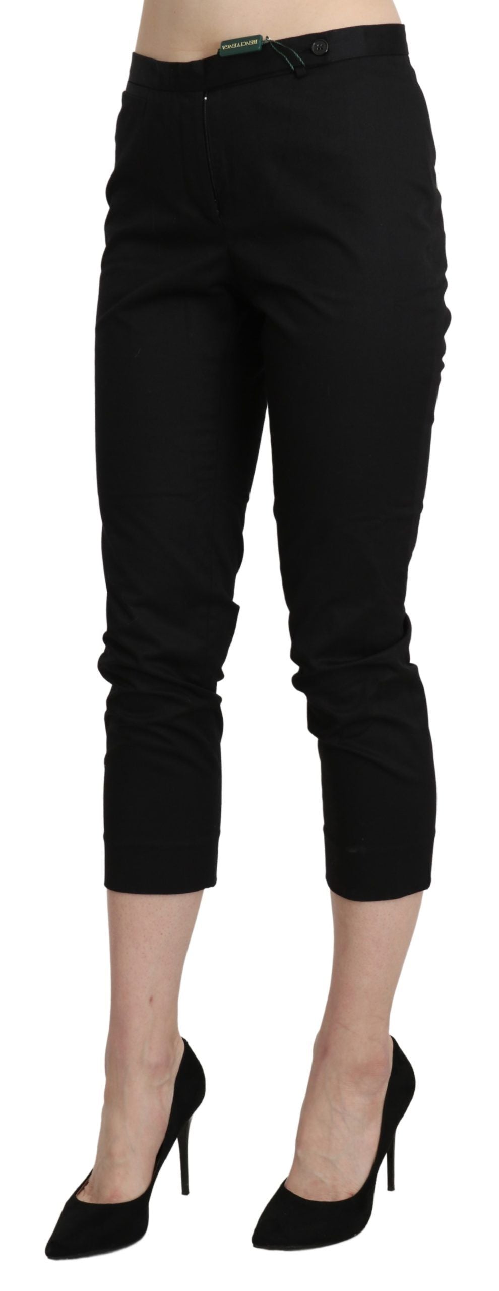 Black High Waist Skinny Cropped Dress Trouser Pants