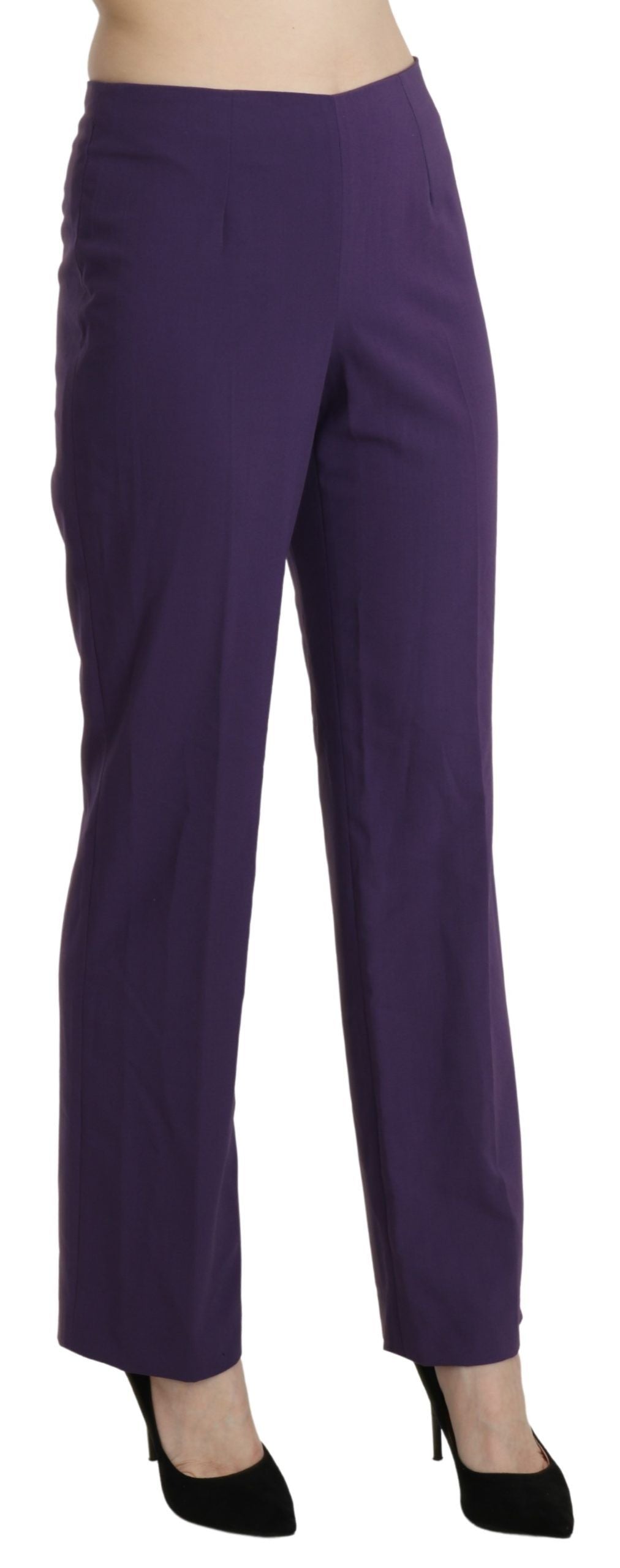 Purple High Waist Straight Dress Trouser Pants