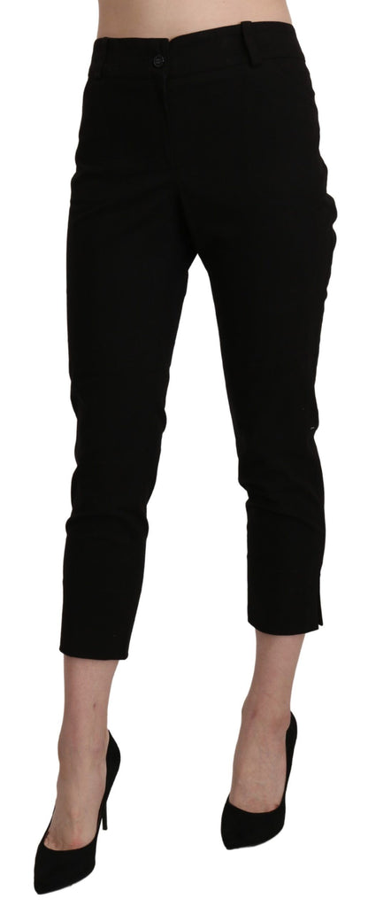 Black High Waist Skinny Cropped Dress Trouser Pants