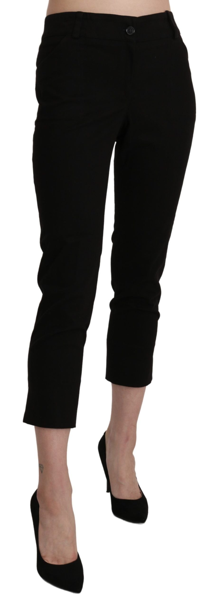 Black High Waist Skinny Cropped Dress Trouser Pants