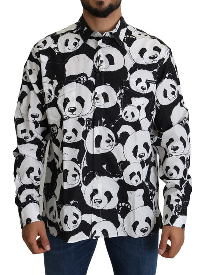 Panda Print Pure Cotton Shirt - Black White