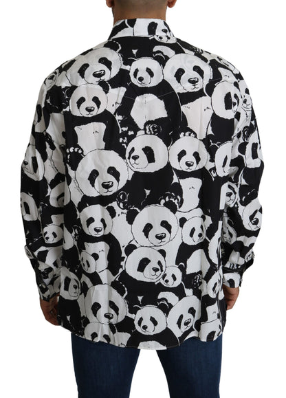 Panda Print Pure Cotton Shirt - Black White