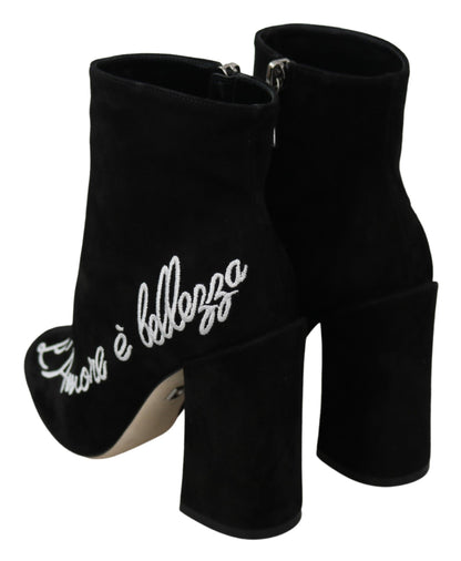 Embroidered Ankle Boots in Lambskin Suede