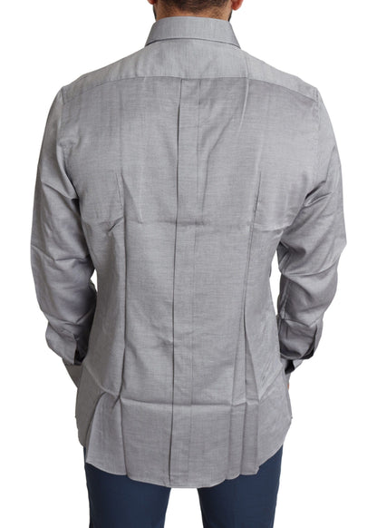 Elegant Gray Slim Fit Cotton Dress Shirt