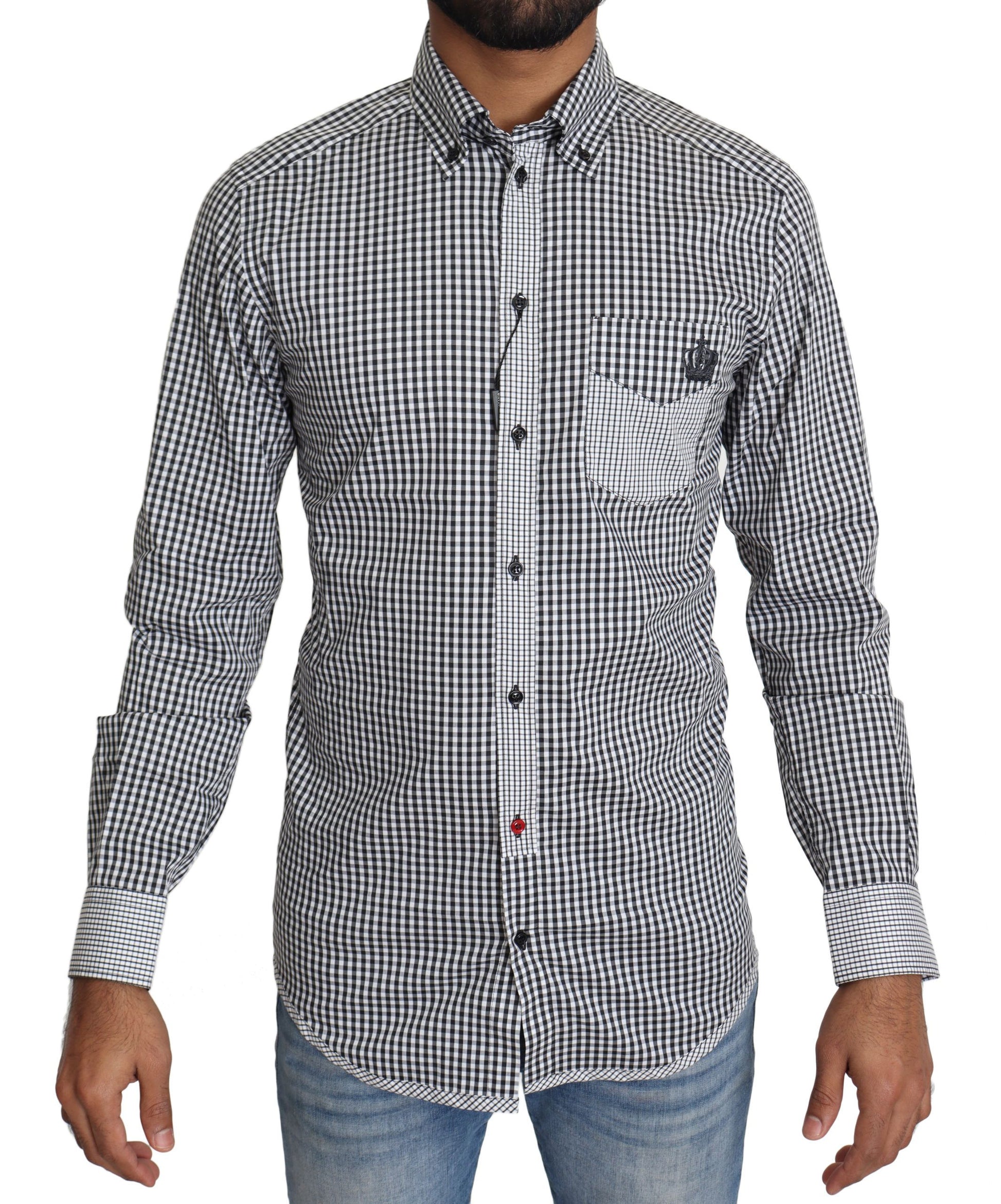 Elegant Black & White Checkered Gold Casual Shirt