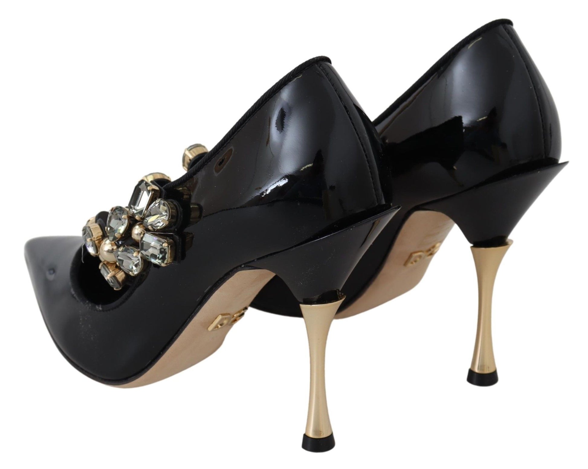 Elegant Black Leather Crystal Pumps