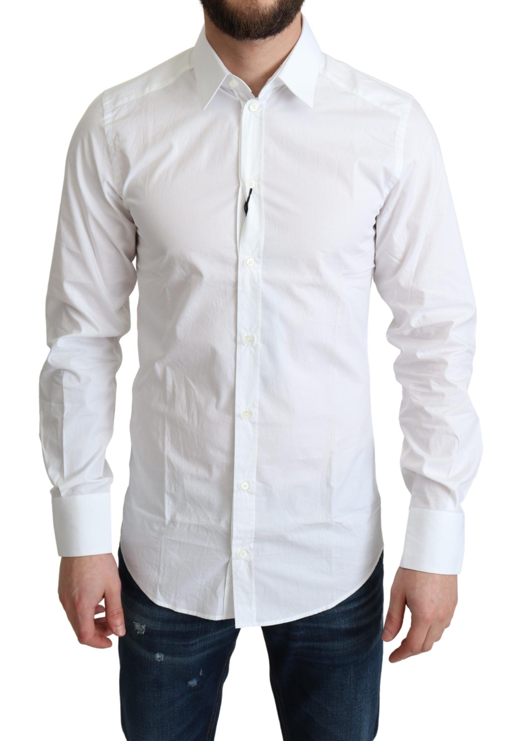 Elegant White Cotton Dress Shirt