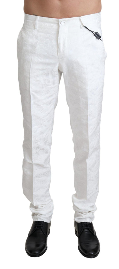 Elegant White Brocade Dress Pants