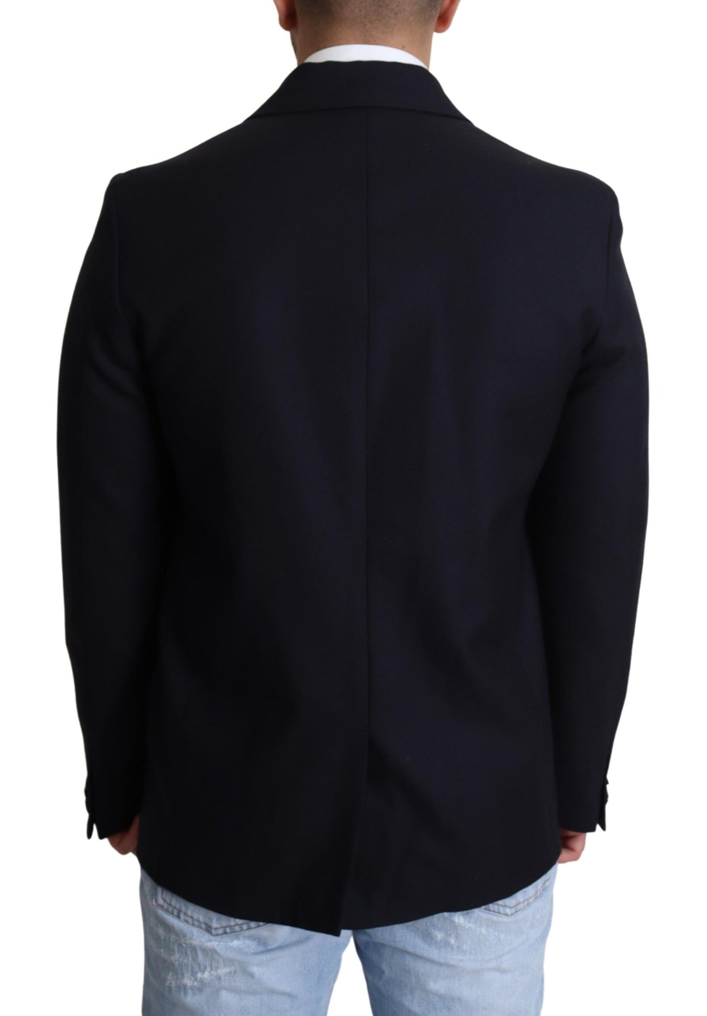 Elegant Dark Blue Virgin Wool Men's Coat