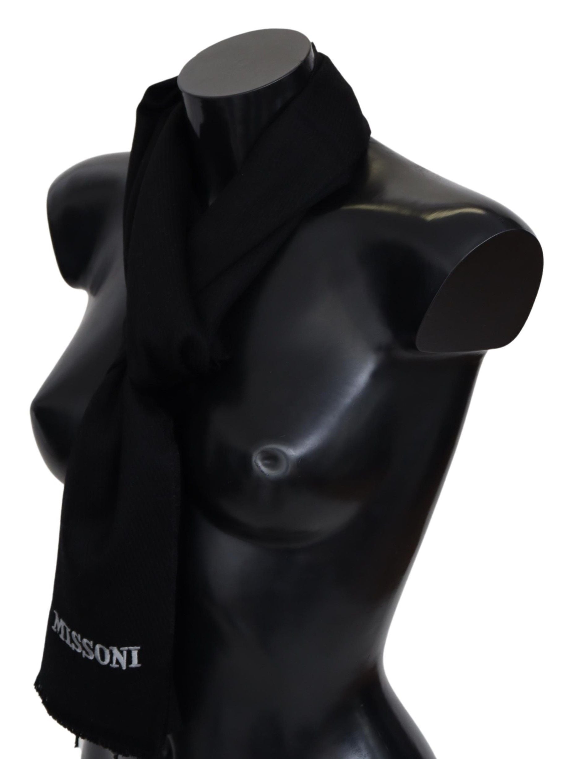 Elegant Embroidered Wool Scarf in Black