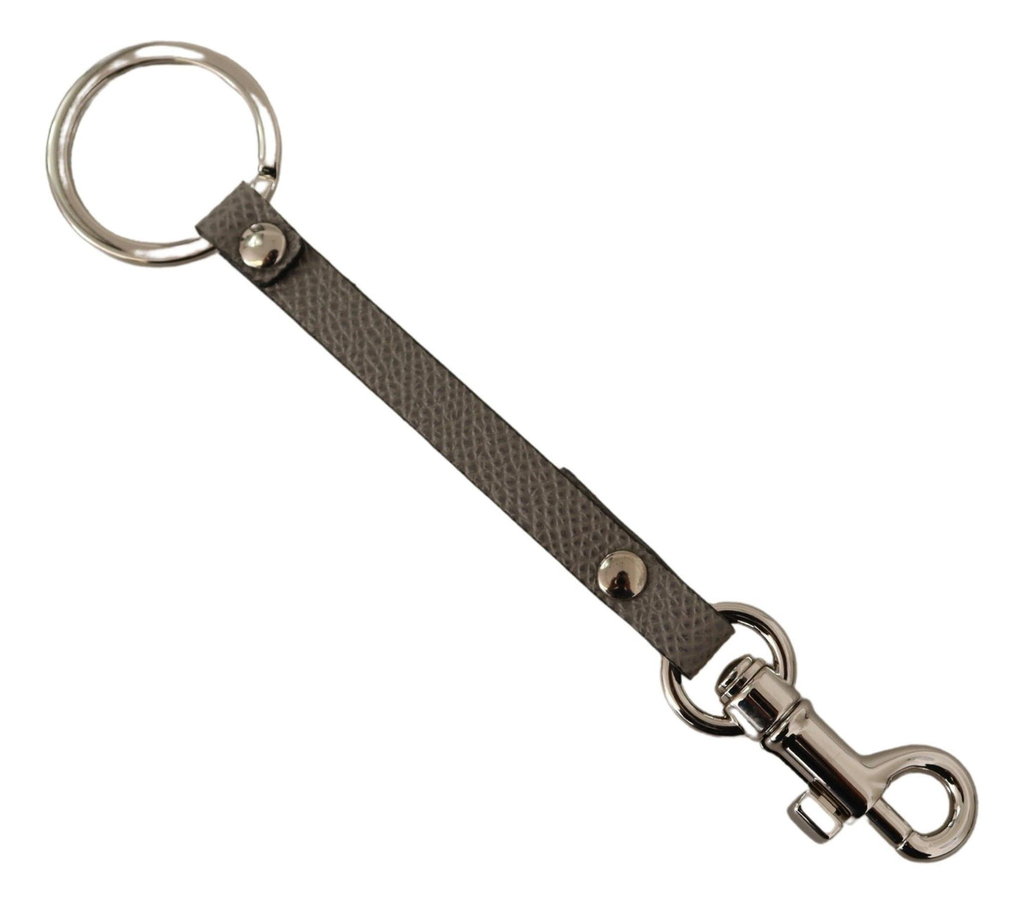 Elegant Gray Leather Keyring with Silver Accents