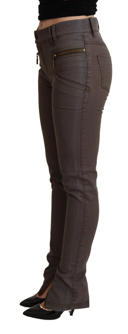 Brown Cotton Stretch Skinny Denim Jeans