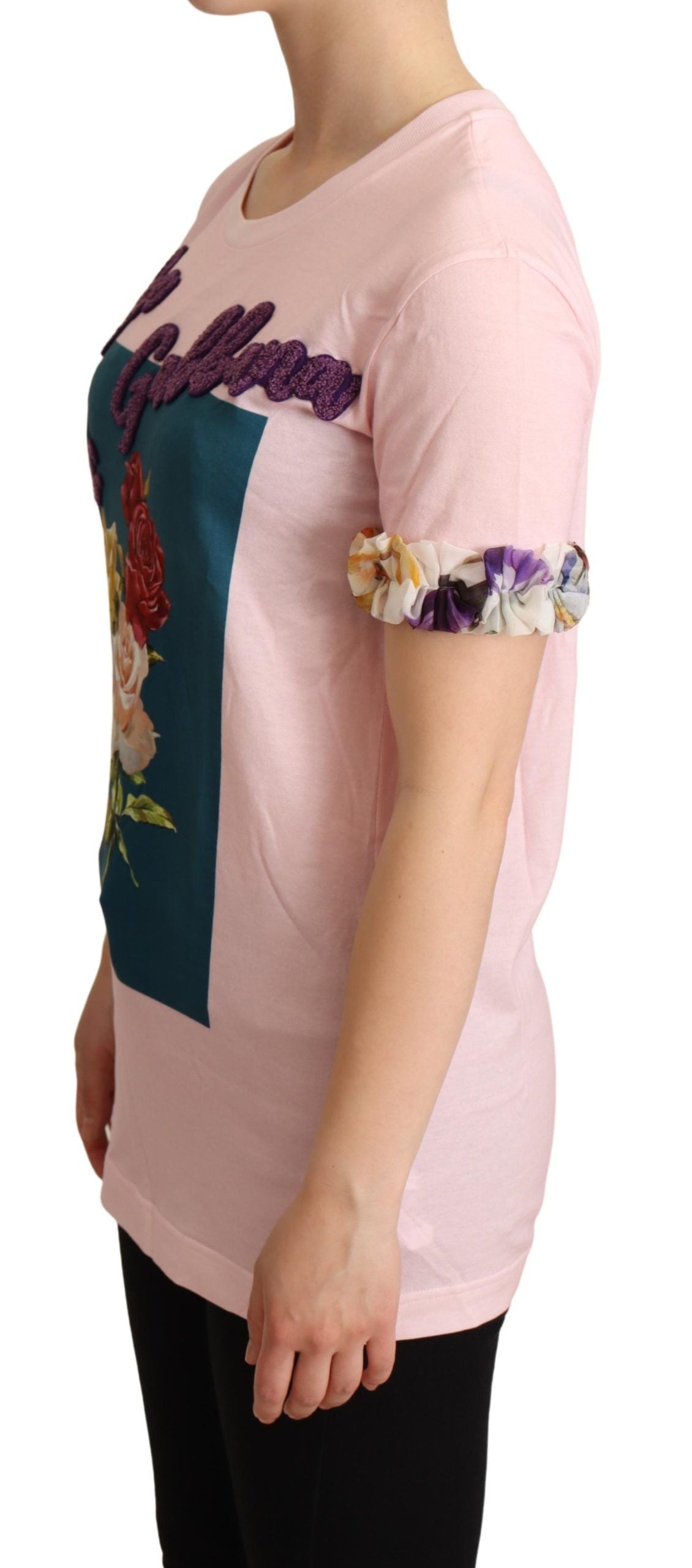 Elegant Floral Rose Applique T-Shirt