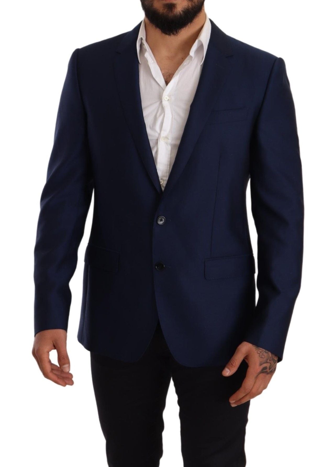 Elegant Blue Virgin Wool Martini Blazer