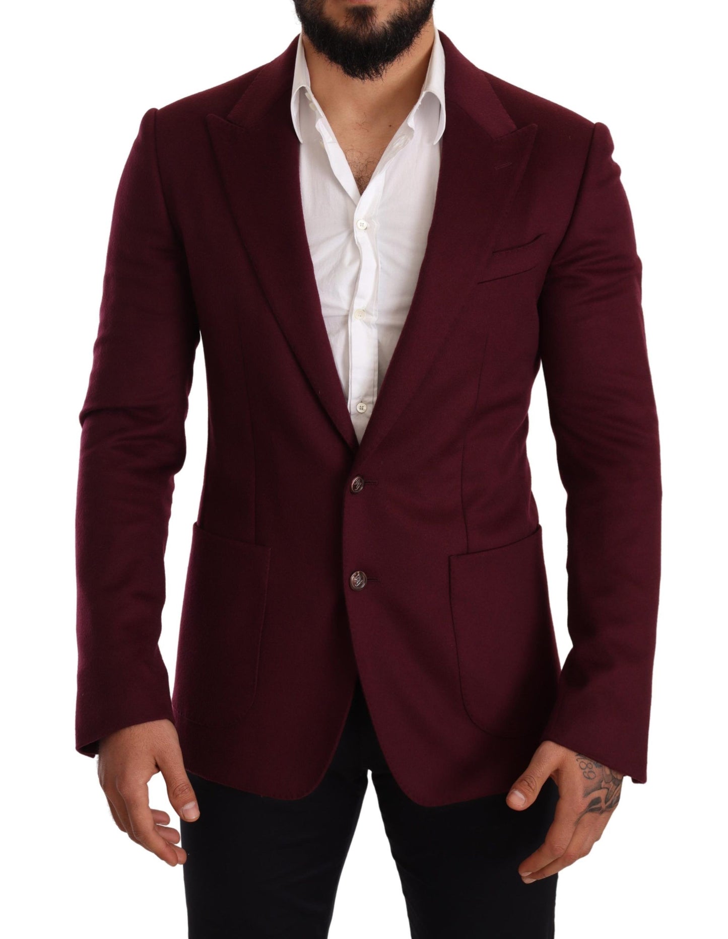 Elegant Maroon Bordeaux Cashmere Blazer