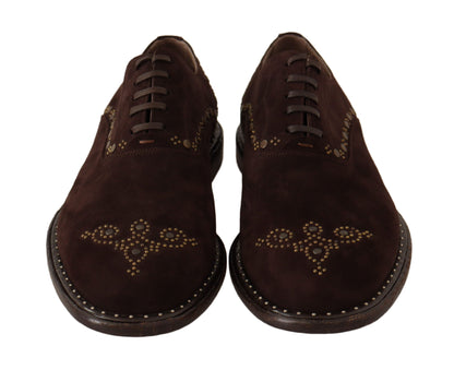 Elegant Brown Suede Studded Derby Shoes