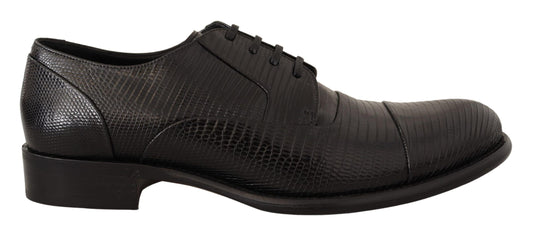 Elegant Black Lizard Skin Derby Shoes