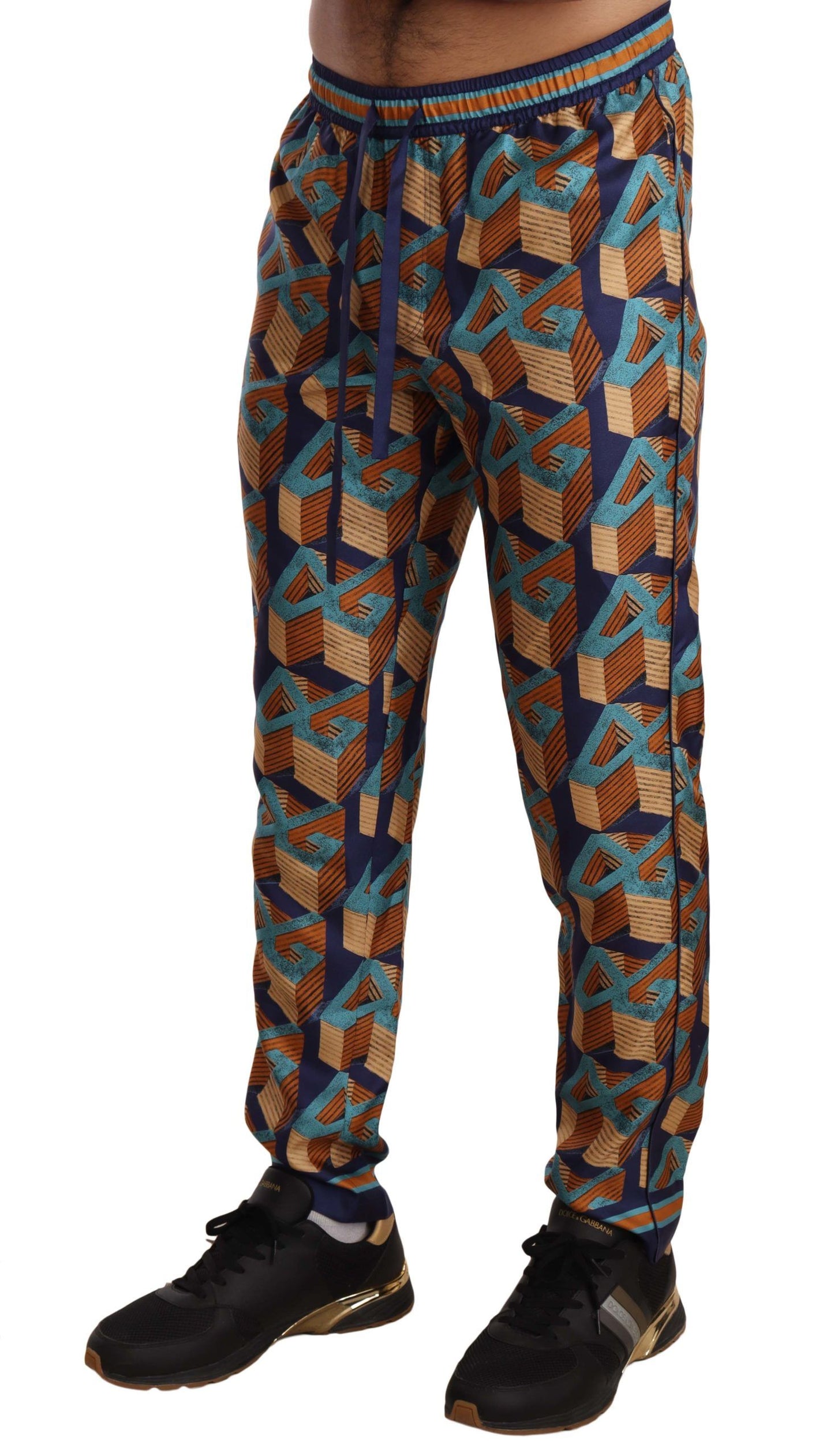 Elegant Silk Jogger Pants with Vibrant Print