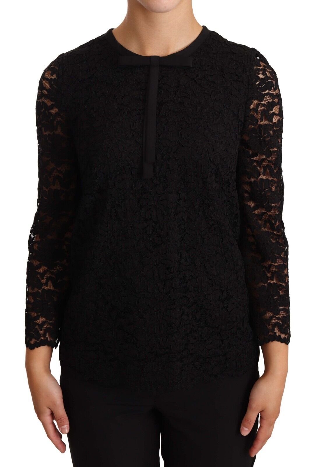 Elegant Black Floral Lace Long Sleeve Top