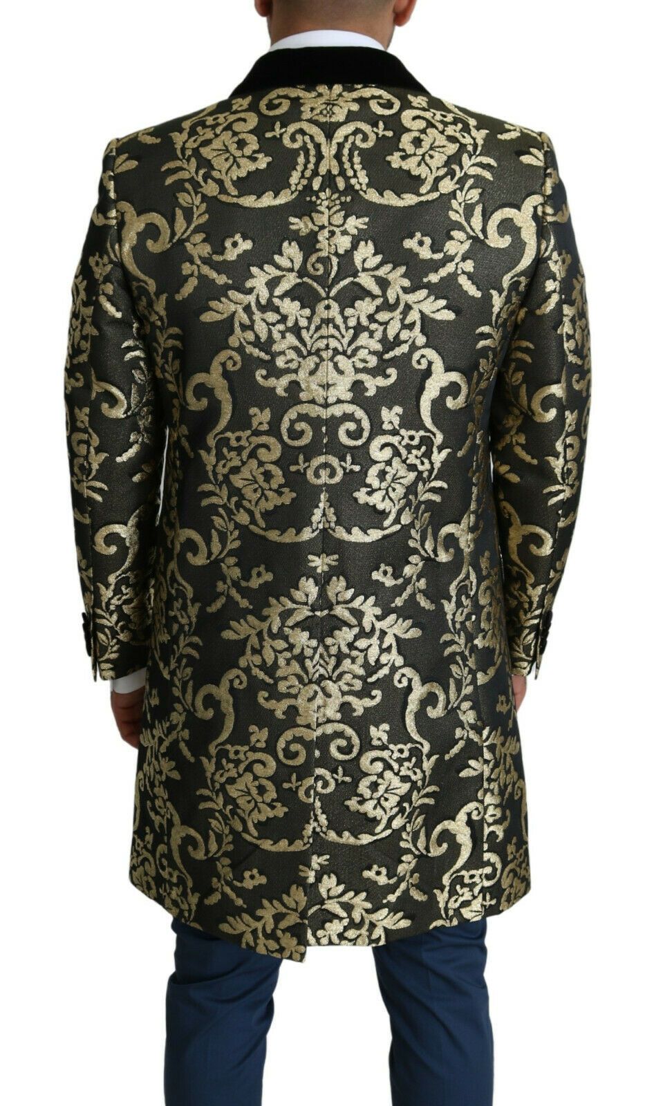 Gold Black Sicilia Jacquard Double-Breasted Coat