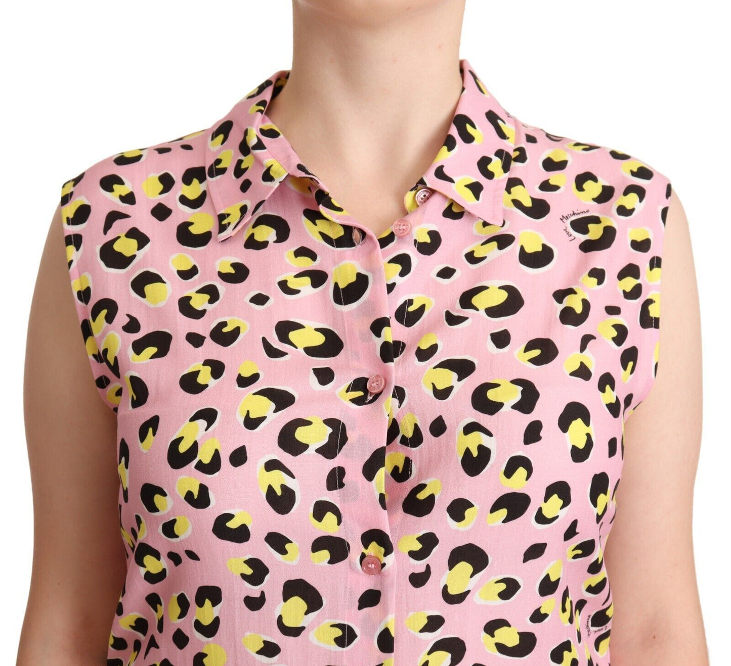 Sleeveless Leopard Print Polo Top