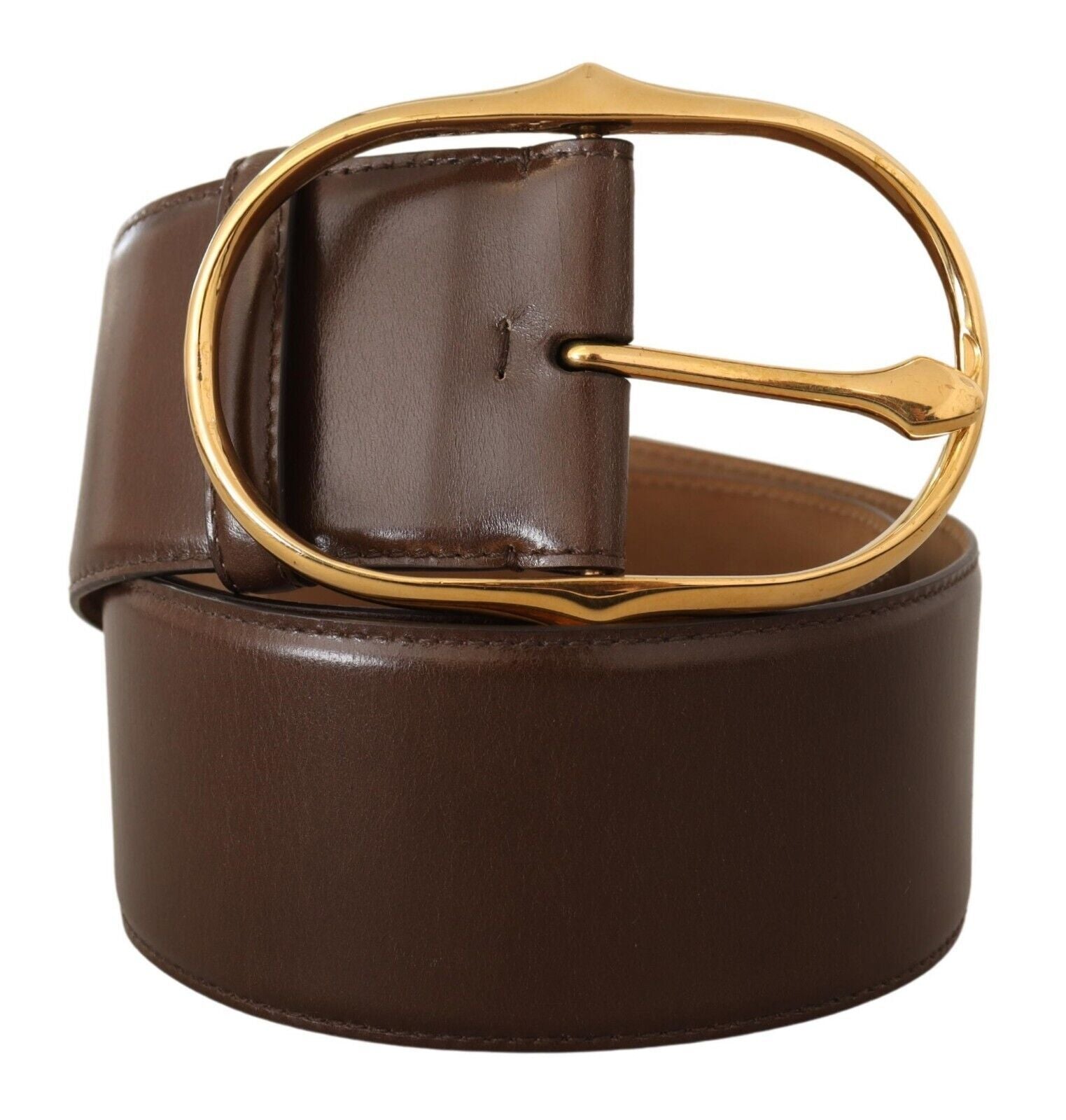 Elegant Brown Leather Belt with Gold Buckle