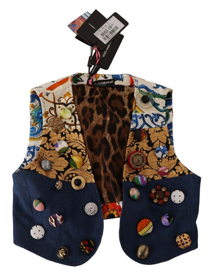 Multicolor Cropped Vest Top with Button Accents