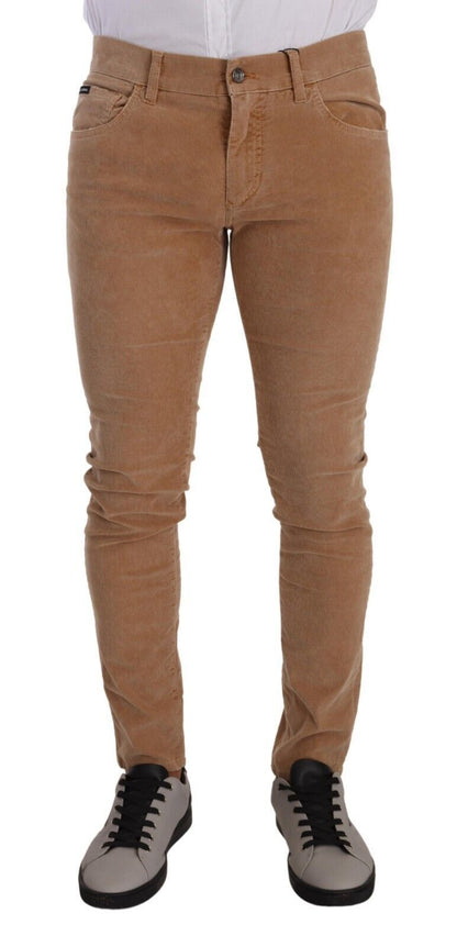 Brown Corduroy Cotton Skinny Slim Fit Jeans
