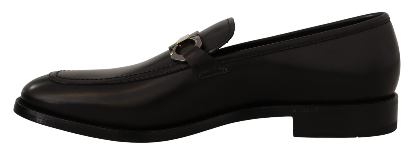 Suave Black Leather Gancio Bit Loafers