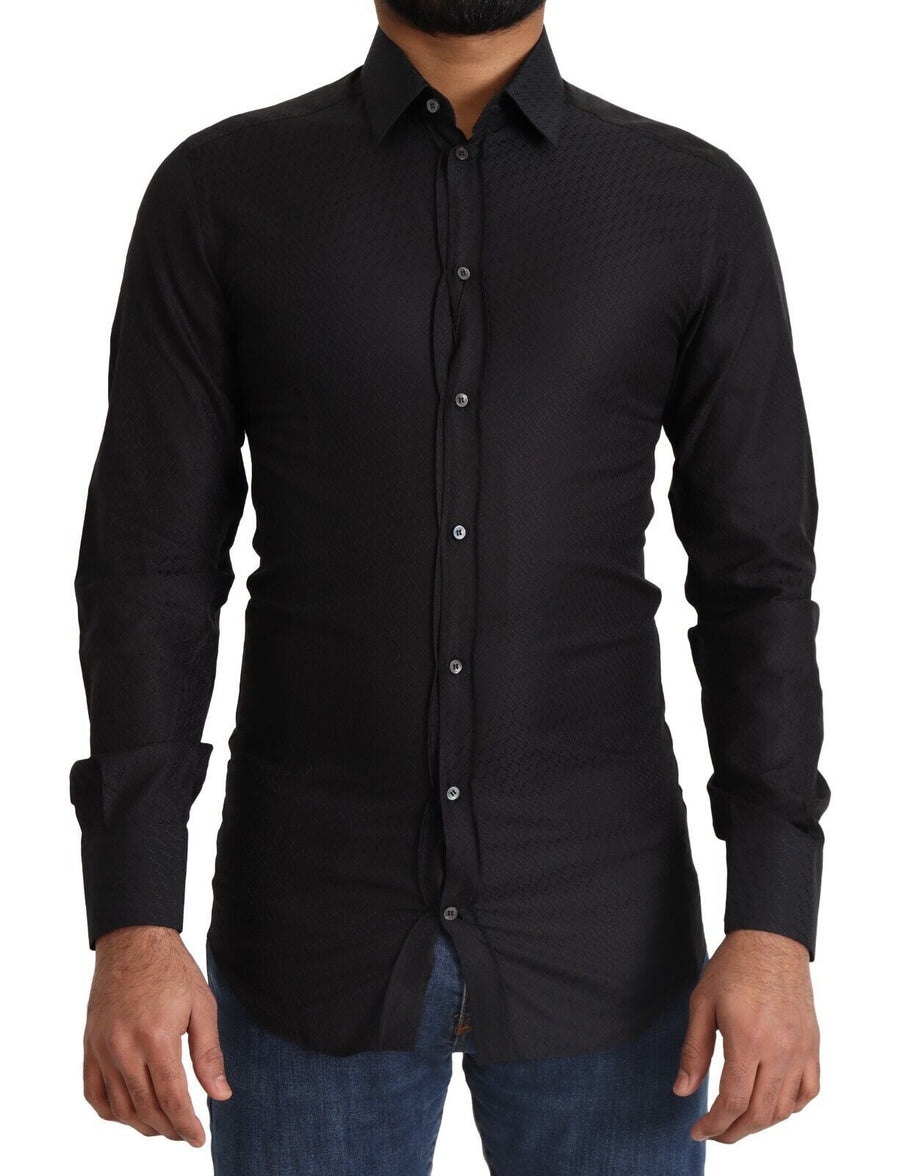 Elegant Black Cotton Gold Dress Shirt