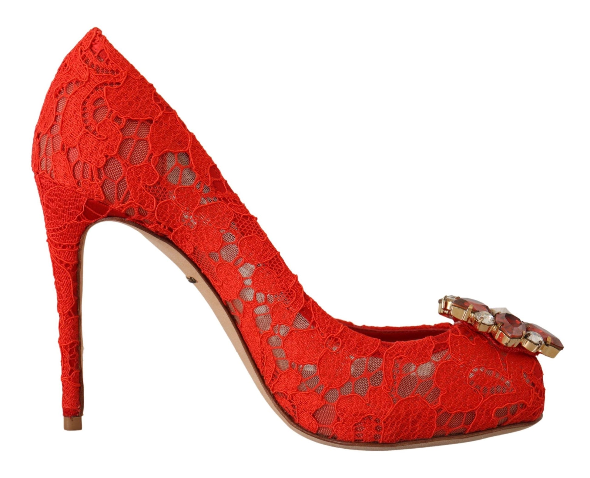 Red Crystal Taormina Lace Heels Pumps