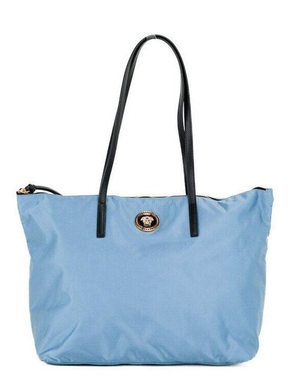 Portuna Medusa Medium Cornflower Blue Nylon Leather Tote Bag Purse