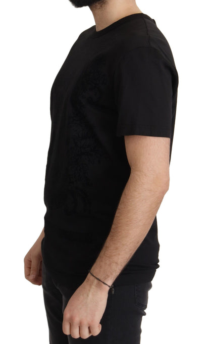 Elegant Black Baroque Crewneck Tee