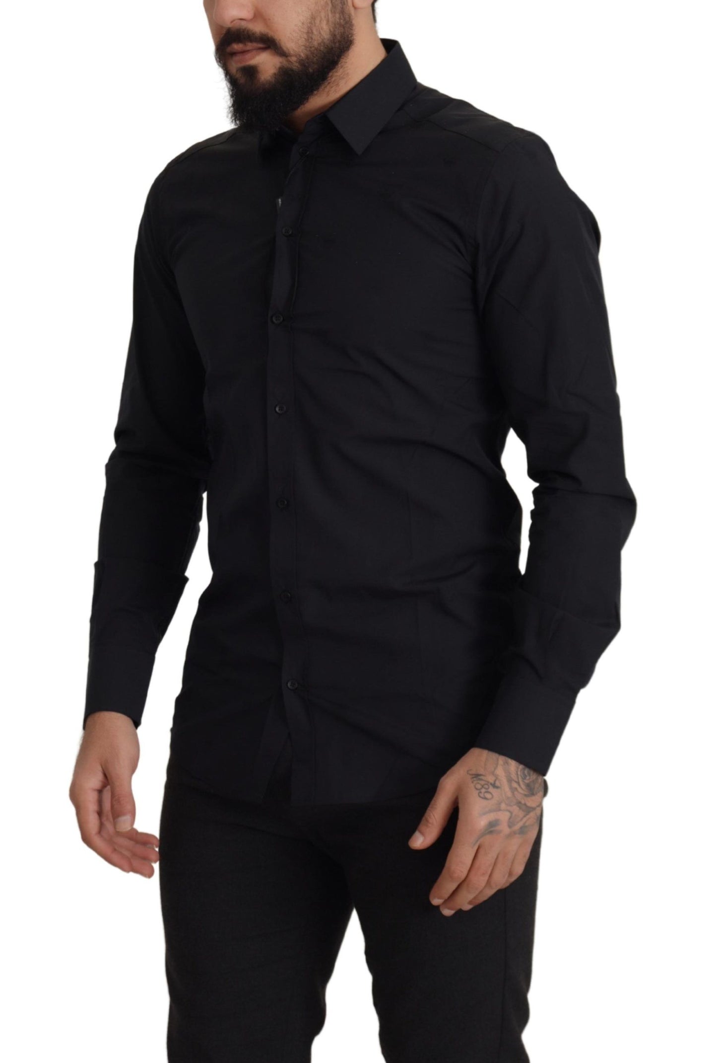 Elegant Slim Fit Black Cotton Dress Shirt