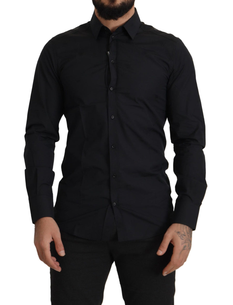 Elegant Slim Fit Black Cotton Dress Shirt