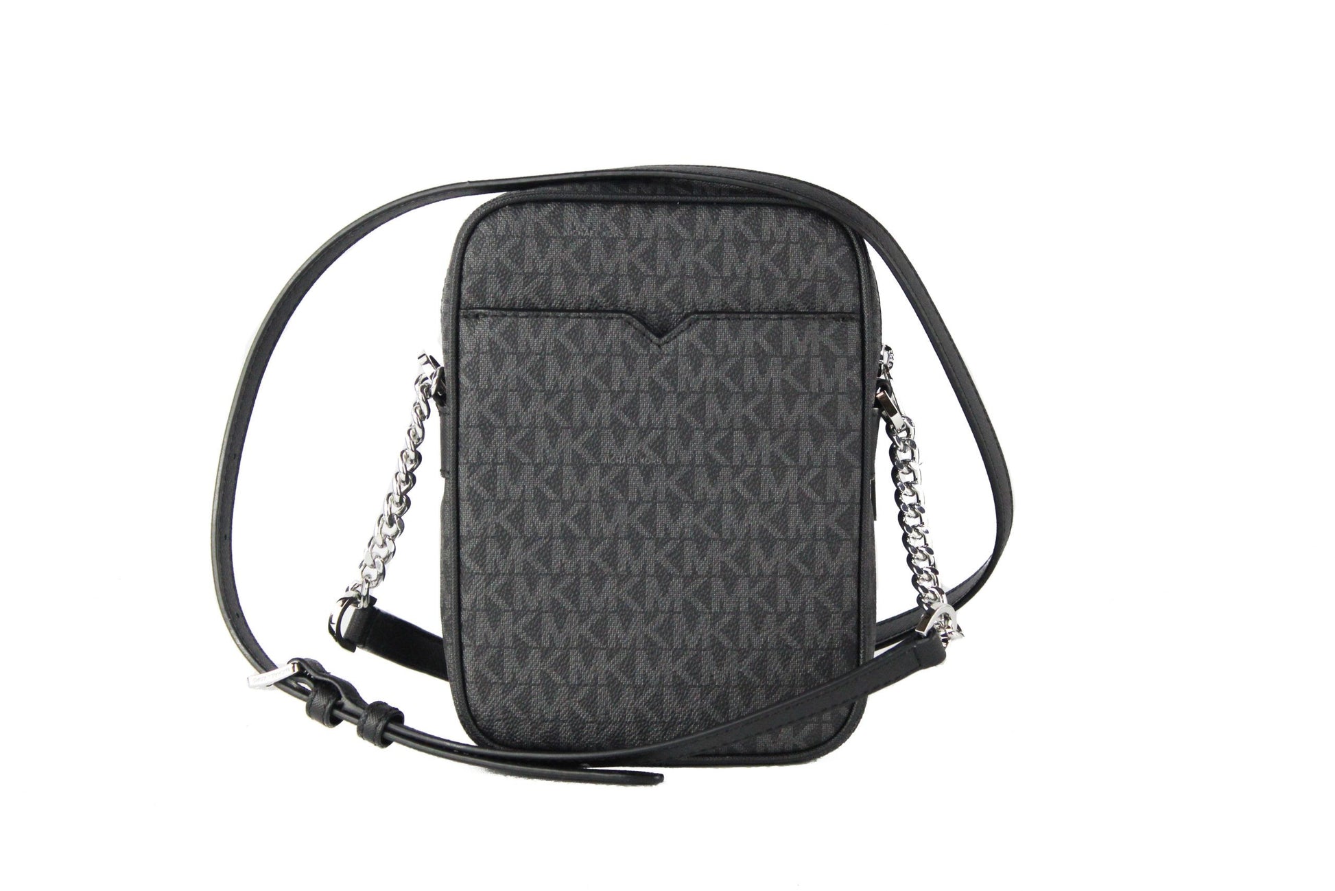 Medium Signature Leather North South Chain Crossbody Handbag Black