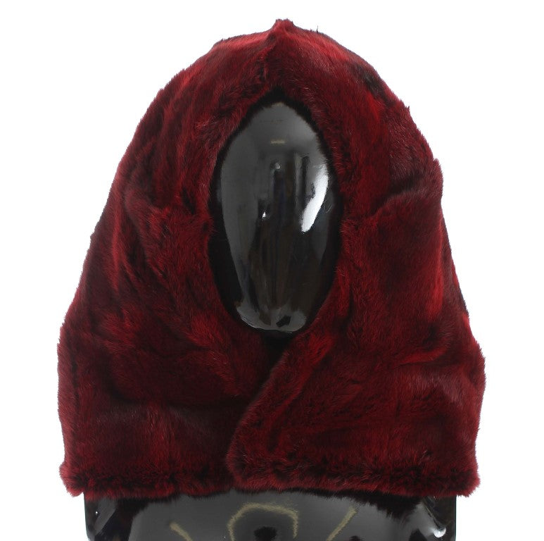 Luxurious Bordeaux Fur Hooded Scarf Wrap