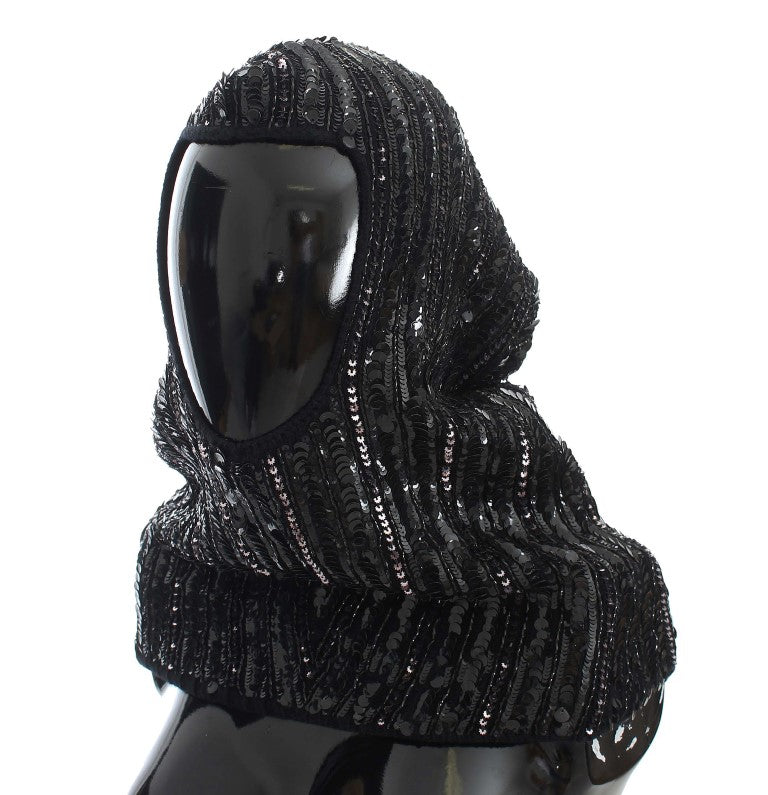 Elegant Black Sequined Hooded Scarf Wrap