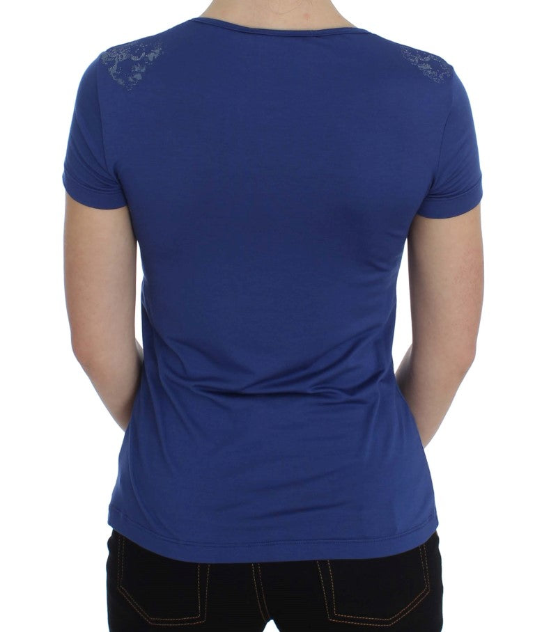 Elegant Blue Crew Neck Tee with Logo Detail