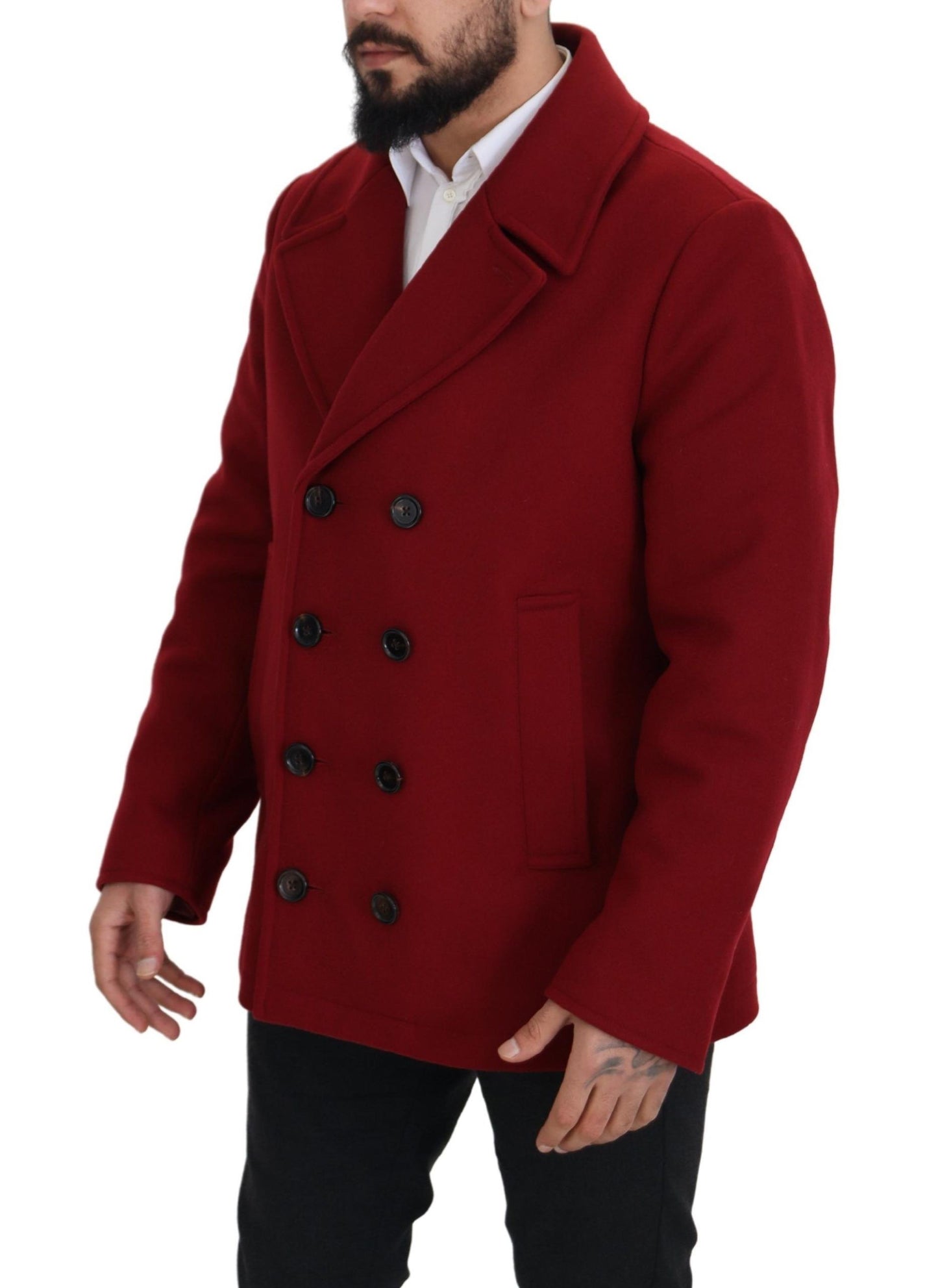 Elegant Red Double Breasted Wool Jacket