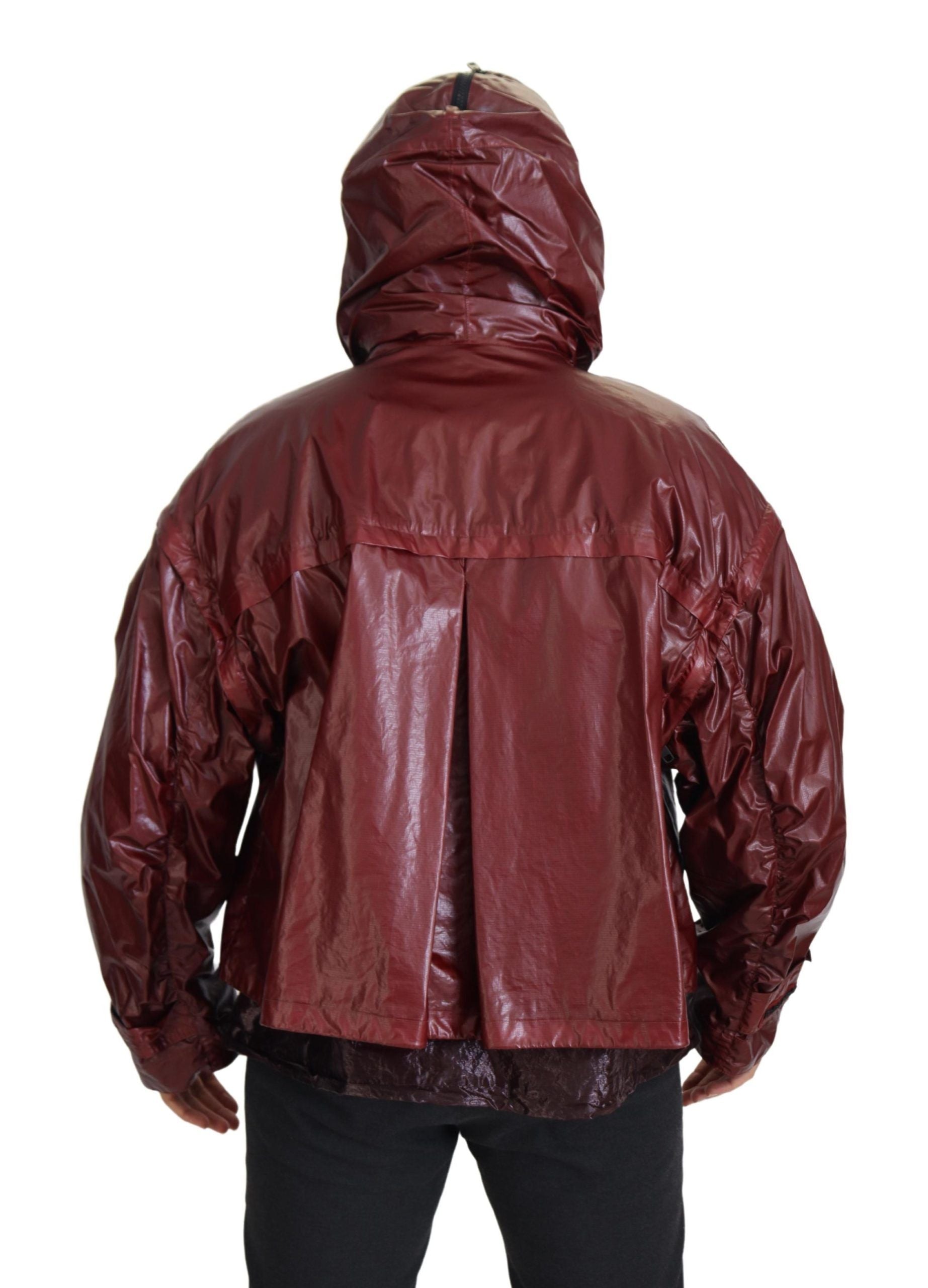 Elegant Bordeaux Full Zip Hooded Jacket