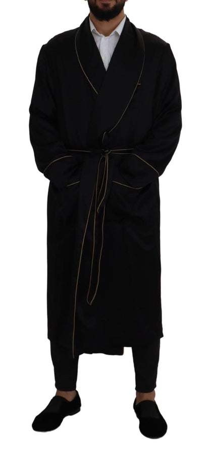 Elegant Black Silk Long Robe Coat