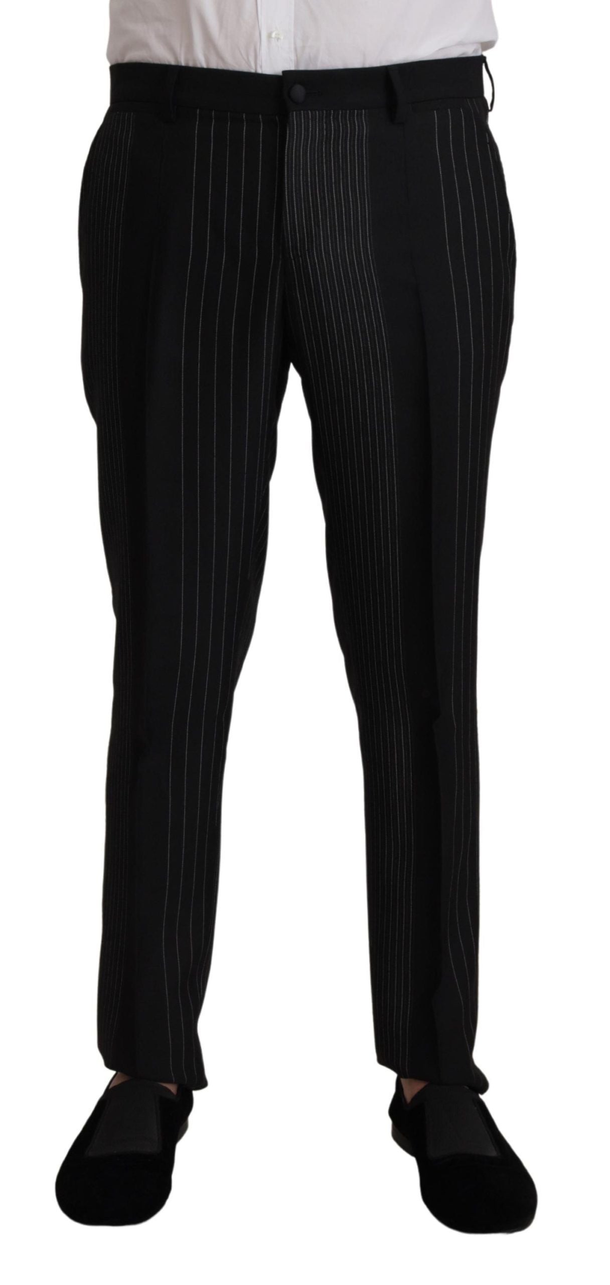 Elegant Black Striped Slim Fit Two-Piece Suit