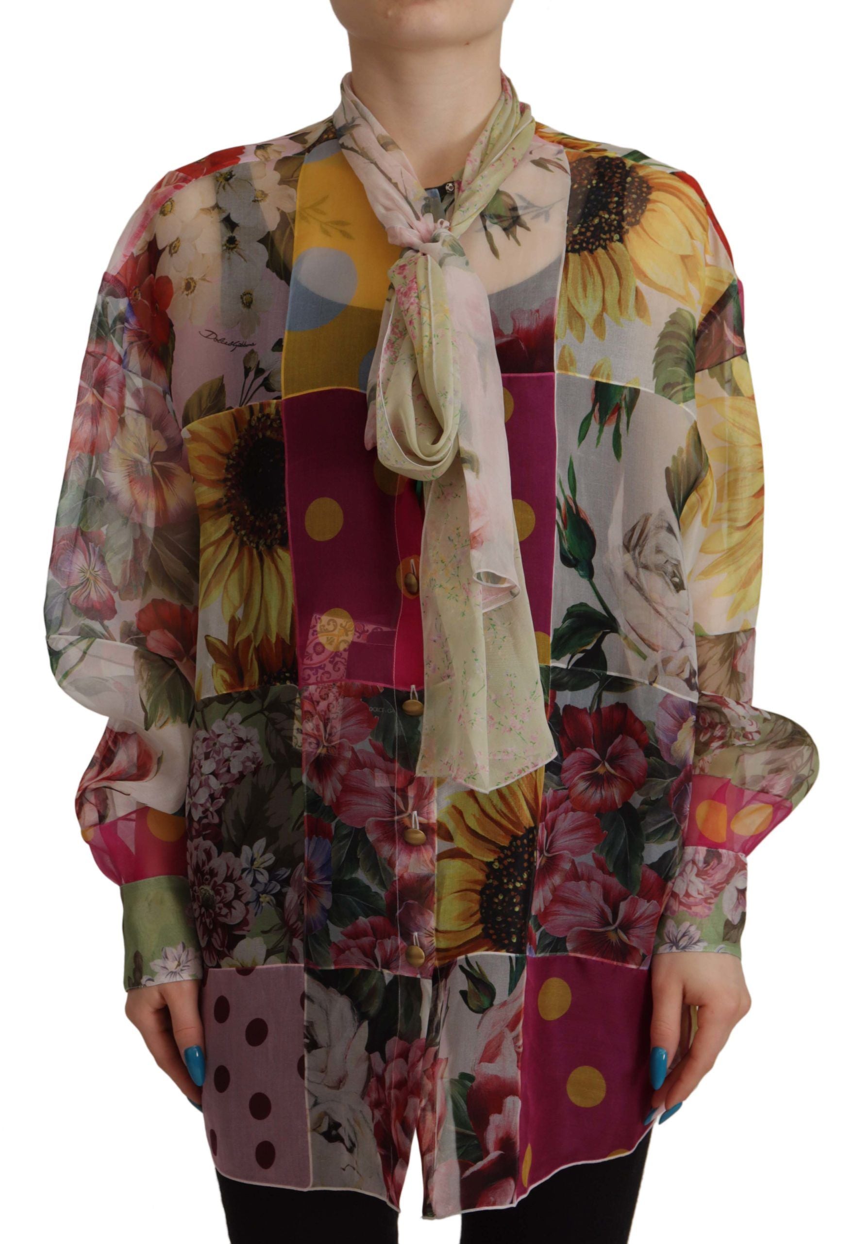 Multicolor Silk Ascot Collar Blouse