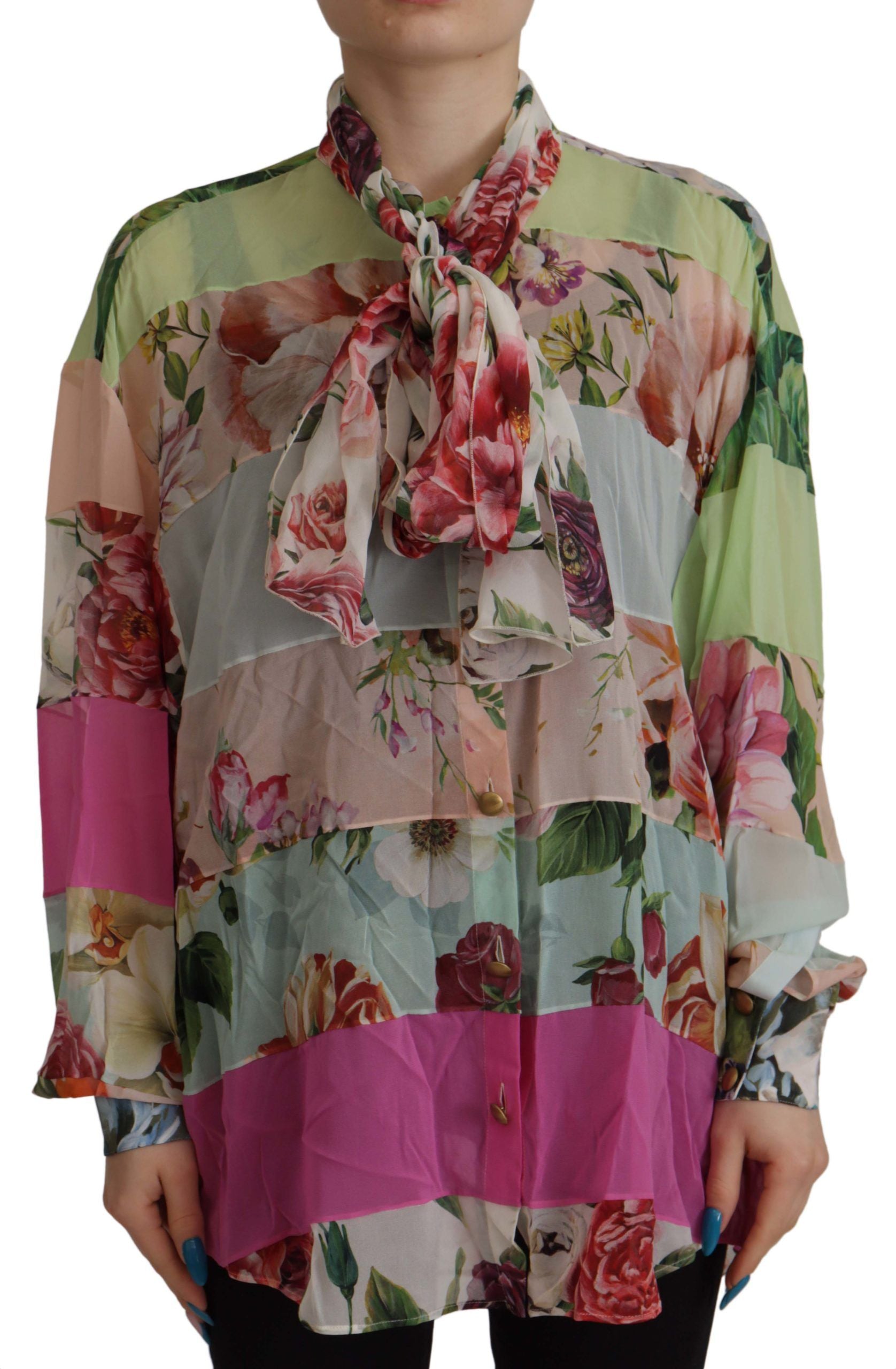 Elegant Floral Patchwork Silk Blouse