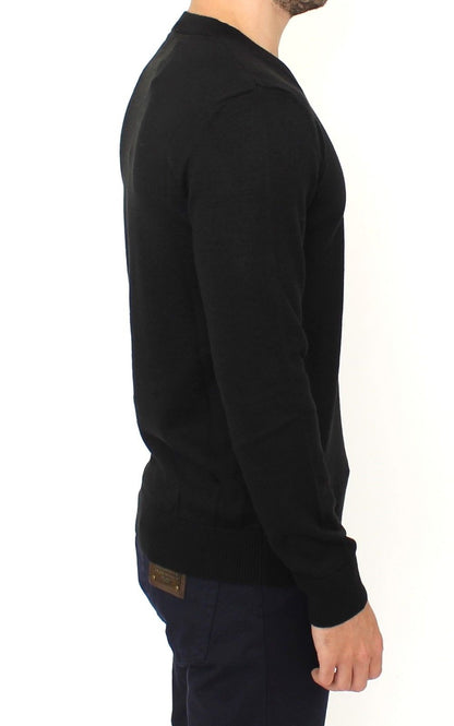 Elegant Black V-Neck Wool Blend Sweater