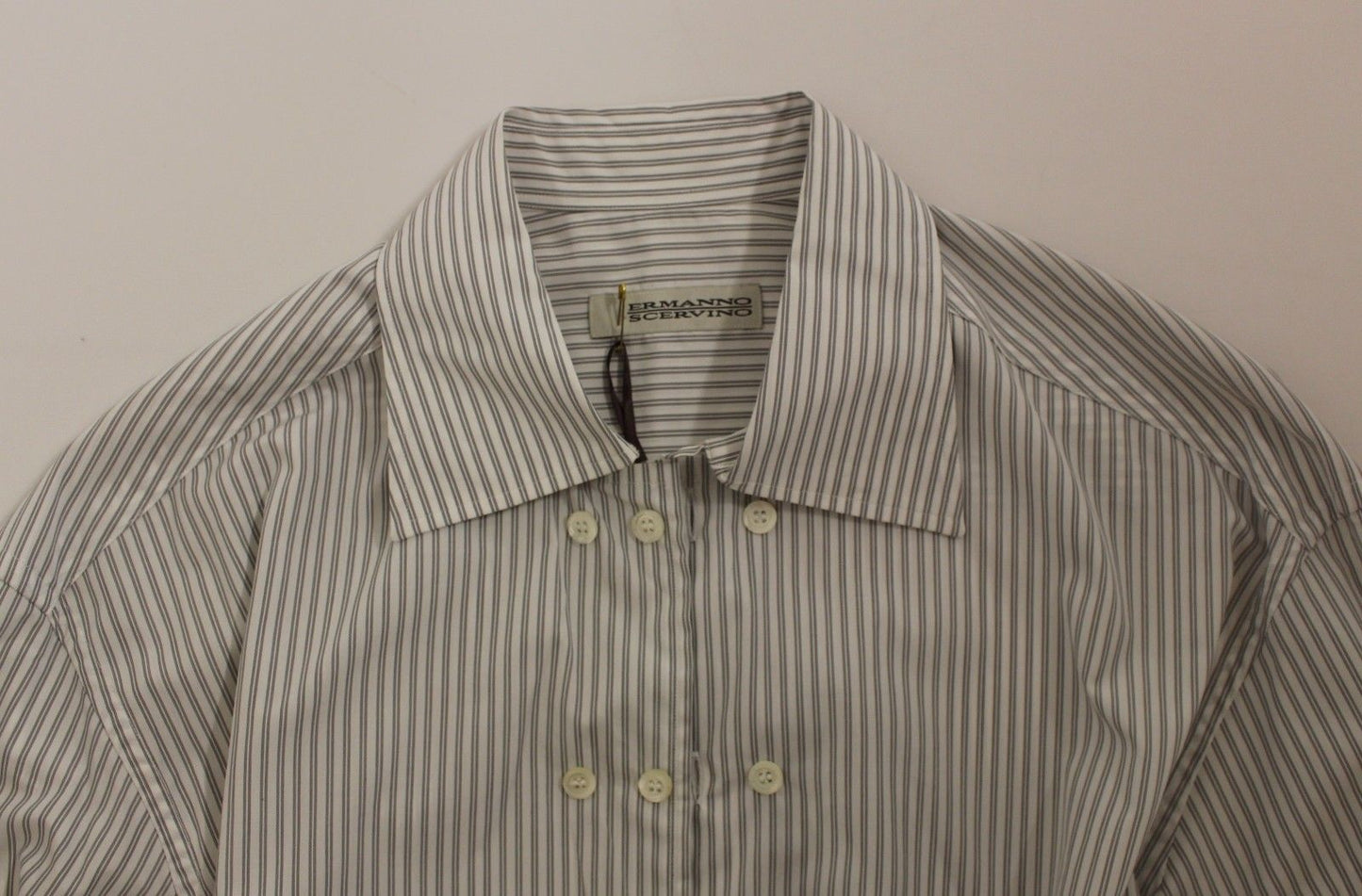 Elegant White and Gray Striped Cotton Shirt